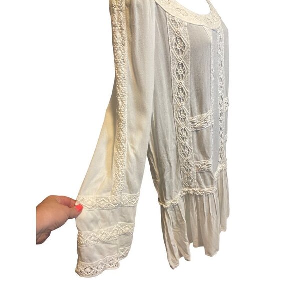 Monoreno White Dropped Waist White Cottagecore Flowy Dress Sz L - Picture 5 of 12